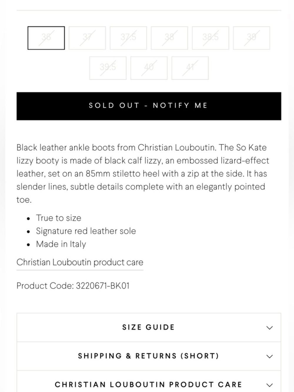 Christian Louboutin So Kate Black Lizzy Bootie 85mm, size 37 - Picture 12 of 12